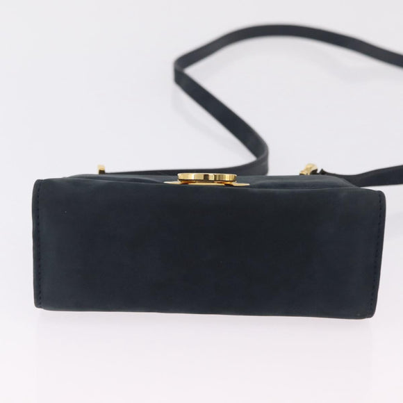 Salvatore Ferragamo Gancini Shoulder Bag Suede Navy Gold Tone Auth ka6530A