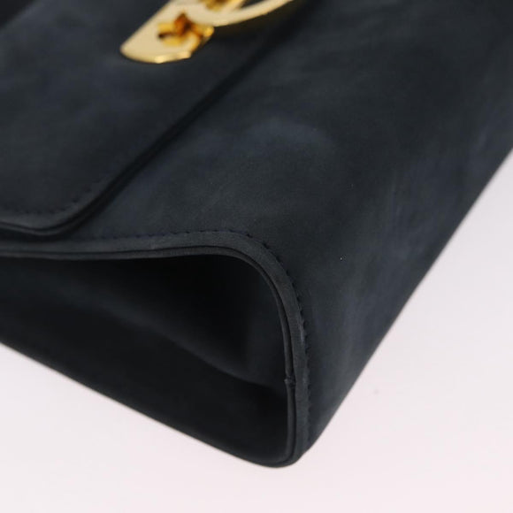Salvatore Ferragamo Gancini Shoulder Bag Suede Navy Gold Tone Auth ka6530A
