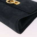 Salvatore Ferragamo Gancini Shoulder Bag Suede Navy Gold Tone Auth ka6530A-17