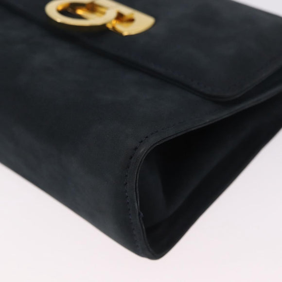 Salvatore Ferragamo Gancini Shoulder Bag Suede Navy Gold Tone Auth ka6530A