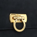 Salvatore Ferragamo Gancini Shoulder Bag Suede Navy Gold Tone Auth ka6530A-20