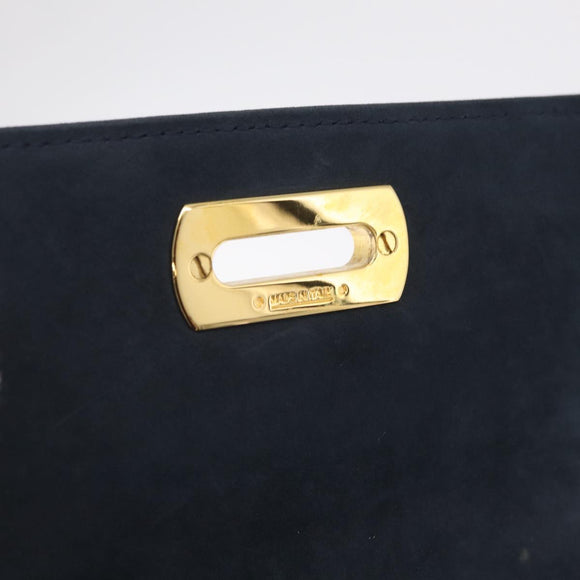Salvatore Ferragamo Gancini Shoulder Bag Suede Navy Gold Tone Auth ka6530A