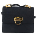 Salvatore Ferragamo Gancini Shoulder Bag Suede Navy Gold Tone Auth ka6530A-13