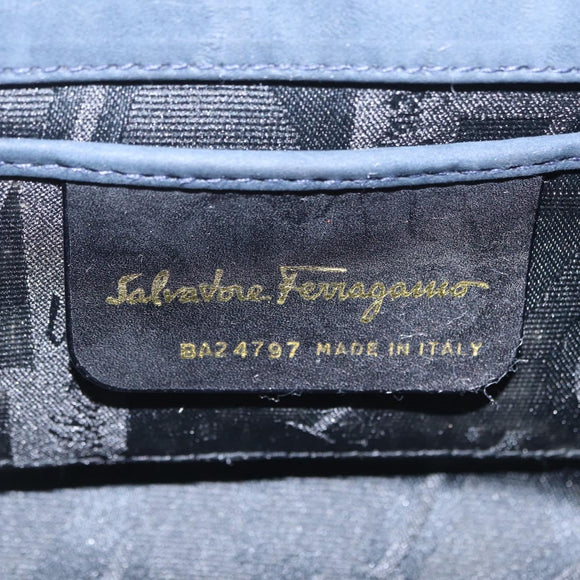 Salvatore Ferragamo Gancini Shoulder Bag Suede Navy Gold Tone Auth ka6530A