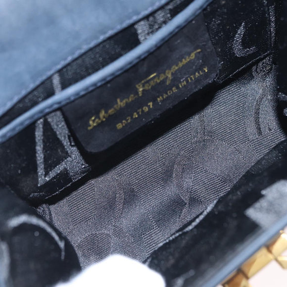 Salvatore Ferragamo Gancini Shoulder Bag Suede Navy Gold Tone Auth ka6530A