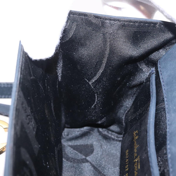 Salvatore Ferragamo Gancini Shoulder Bag Suede Navy Gold Tone Auth ka6530A