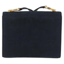 Salvatore Ferragamo Gancini Shoulder Bag Suede Navy Gold Tone Auth ka6530A-2