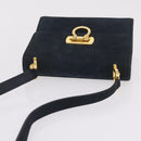 Salvatore Ferragamo Gancini Shoulder Bag Suede Navy Gold Tone Auth ka6530A-6