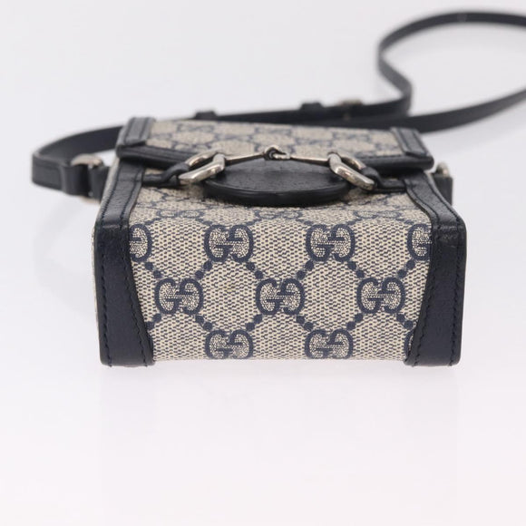 GUCCI GG Supreme Shoulder Bag PVC Navy Silver 625615 Auth ka6531V