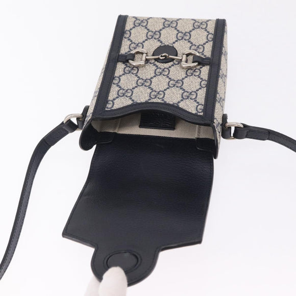 GUCCI GG Supreme Shoulder Bag PVC Navy Silver 625615 Auth ka6531V