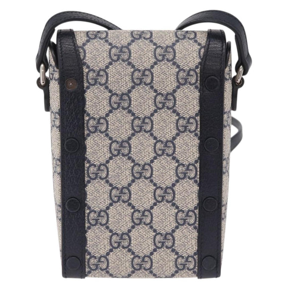 GUCCI GG Supreme Shoulder Bag PVC Navy Silver 625615 Auth ka6531V