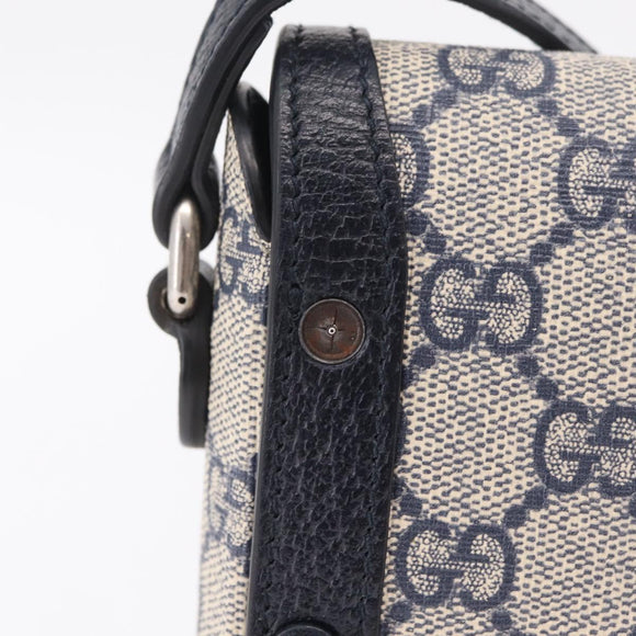 GUCCI GG Supreme Shoulder Bag PVC Navy Silver 625615 Auth ka6531V