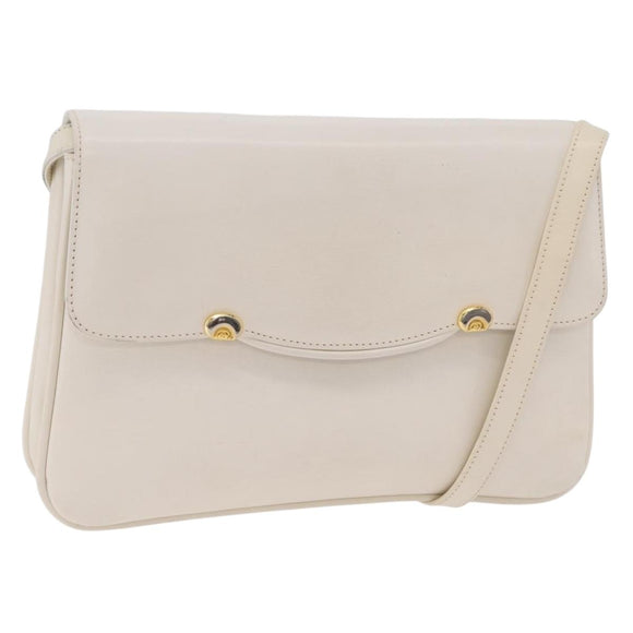GUCCI Shoulder Bag Leather White Gold Tone 98 46 004 3743 Auth ka6532