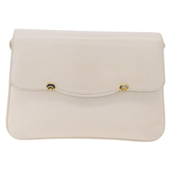 GUCCI Shoulder Bag Leather White Gold Tone 98 46 004 3743 Auth ka6532