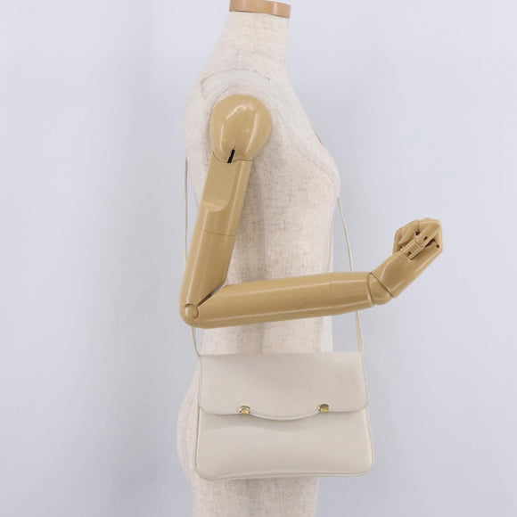 GUCCI Shoulder Bag Leather White Gold Tone 98 46 004 3743 Auth ka6532