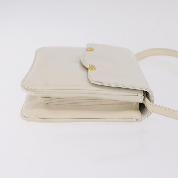 GUCCI Shoulder Bag Leather White Gold Tone 98 46 004 3743 Auth ka6532