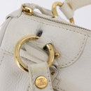 CELINE Hand Bag Leather White Gold Tone Auth ka6534A-16