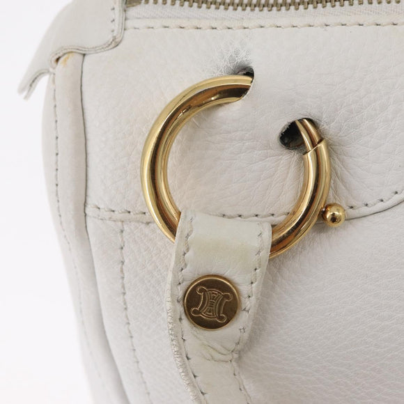 CELINE Hand Bag Leather White Gold Tone Auth ka6534A