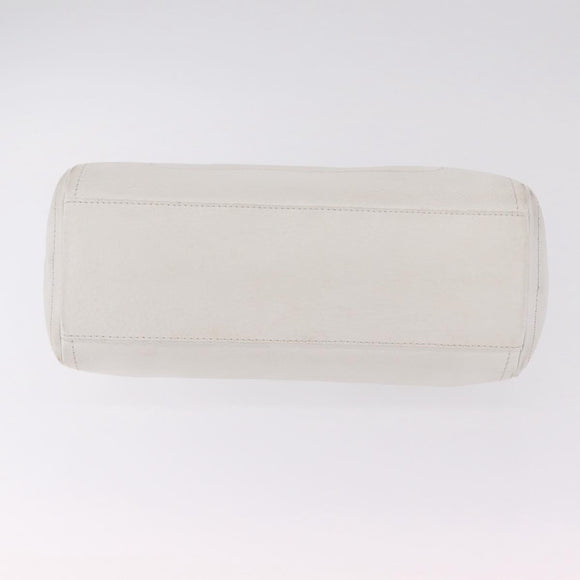 CELINE Hand Bag Leather White Gold Tone Auth ka6534A