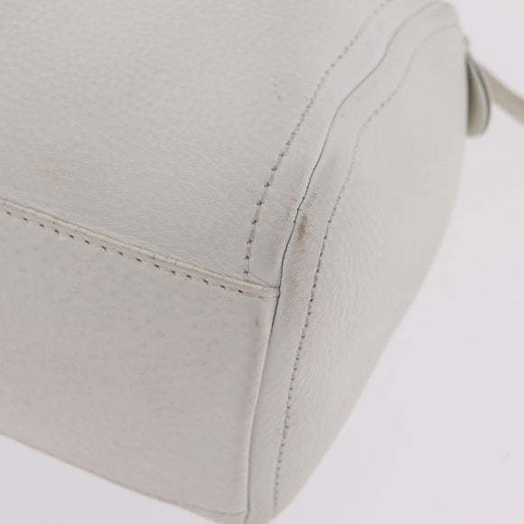 CELINE Hand Bag Leather White Gold Tone Auth ka6534A