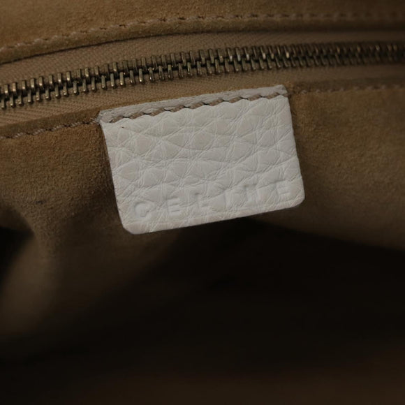 CELINE Hand Bag Leather White Gold Tone Auth ka6534A