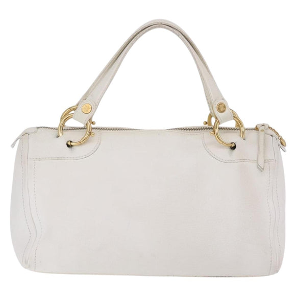CELINE Hand Bag Leather White Gold Tone Auth ka6534A