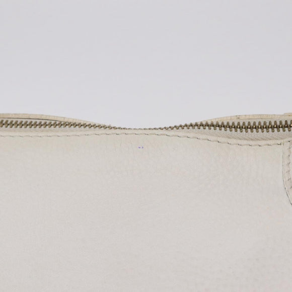 CELINE Hand Bag Leather White Gold Tone Auth ka6534A