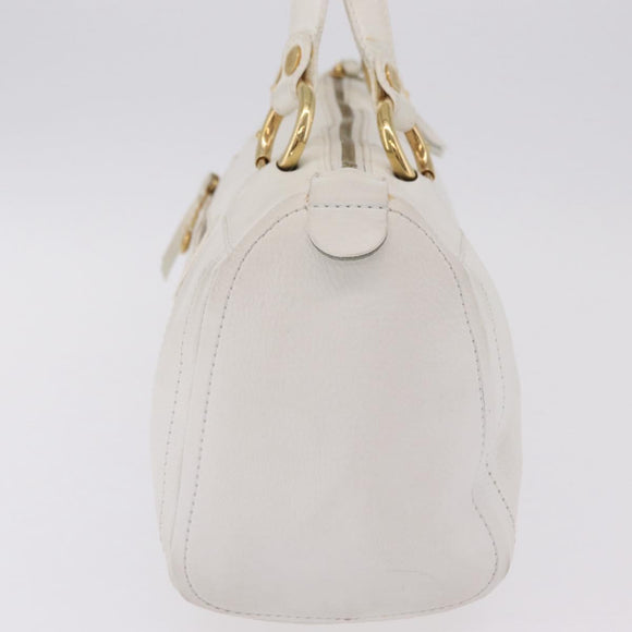 CELINE Hand Bag Leather White Gold Tone Auth ka6534A