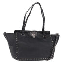 Valentino Studs Hand Bag Leather 2way Black Silver Auth ka6536-1