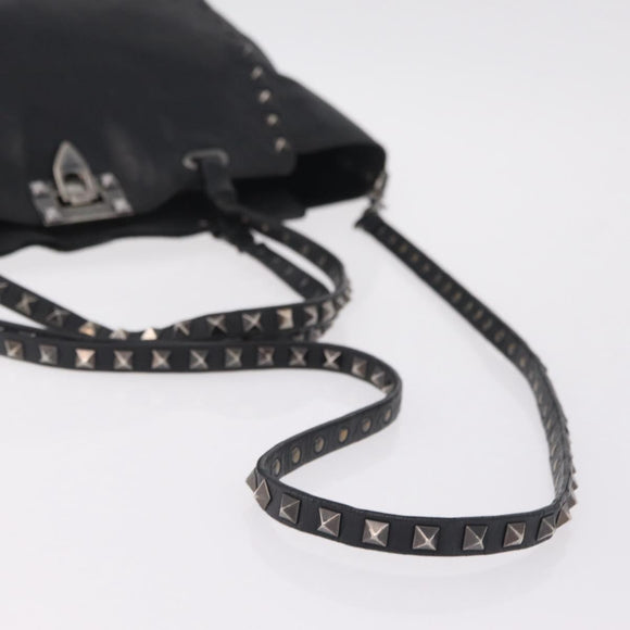 Valentino Studs Hand Bag Leather 2way Black Silver Auth ka6536