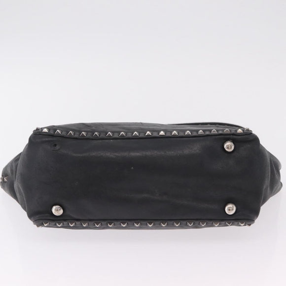 Valentino Studs Hand Bag Leather 2way Black Silver Auth ka6536