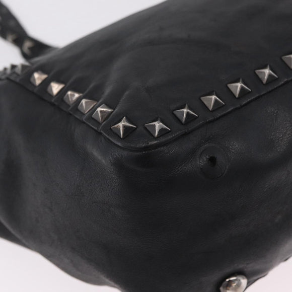 Valentino Studs Hand Bag Leather 2way Black Silver Auth ka6536