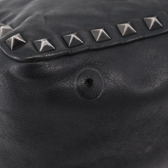 Valentino Studs Hand Bag Leather 2way Black Silver Auth ka6536