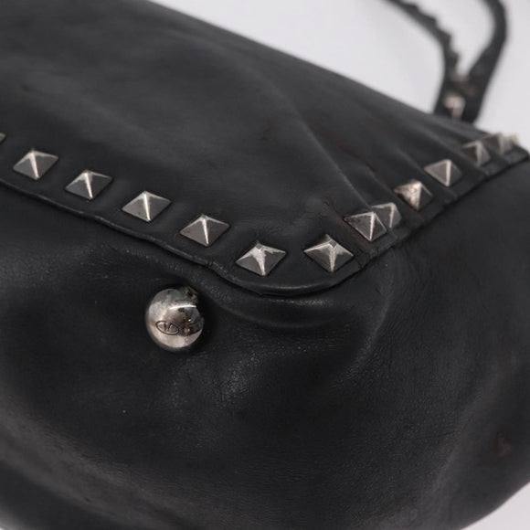 Valentino Studs Hand Bag Leather 2way Black Silver Auth ka6536