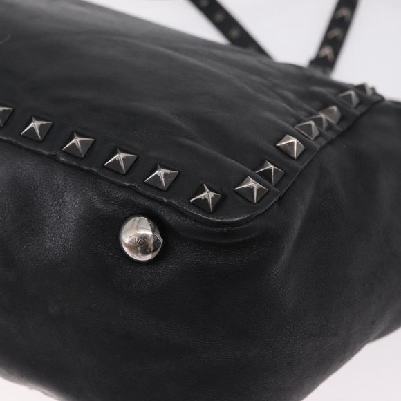 Valentino Studs Hand Bag Leather 2way Black Silver Auth ka6536