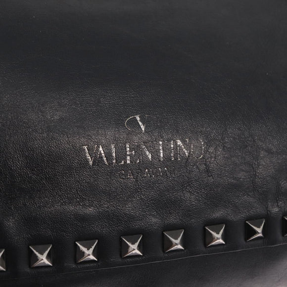 Valentino Studs Hand Bag Leather 2way Black Silver Auth ka6536
