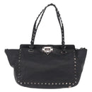 Valentino Studs Hand Bag Leather 2way Black Silver Auth ka6536-13
