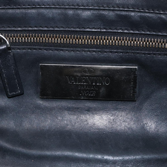Valentino Studs Hand Bag Leather 2way Black Silver Auth ka6536