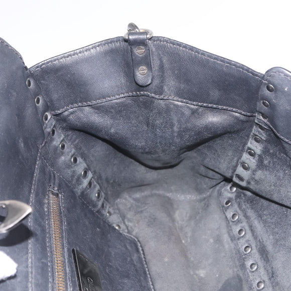 Valentino Studs Hand Bag Leather 2way Black Silver Auth ka6536