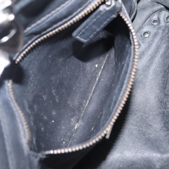 Valentino Studs Hand Bag Leather 2way Black Silver Auth ka6536