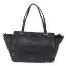 Valentino Studs Hand Bag Leather 2way Black Silver Auth ka6536-2