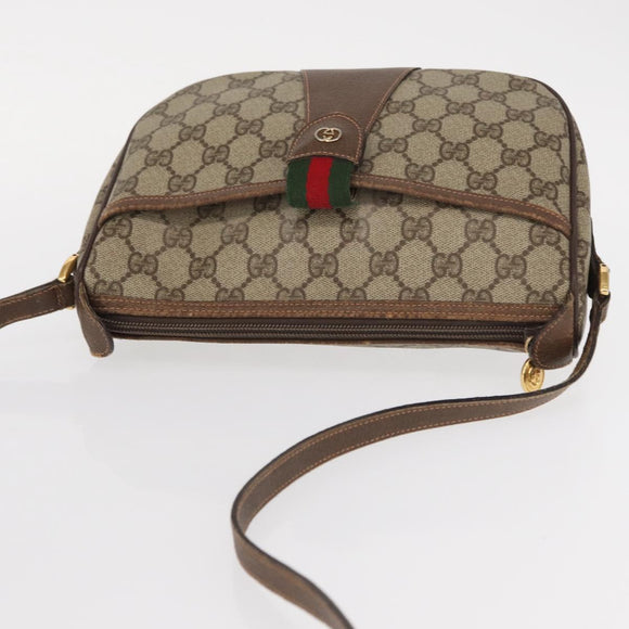 GUCCI GG Supreme Web Sherry Line Bag PVC Beige Gold 001 123 6177 Auth ka654