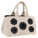 PRADA Canapa MM Hand Bag Canvas Beige Silver Auth ka6542-1