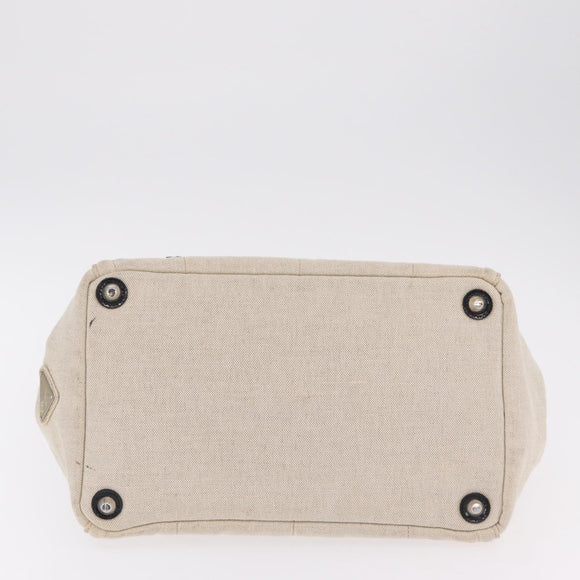 PRADA Canapa MM Hand Bag Canvas Beige Silver Auth ka6542