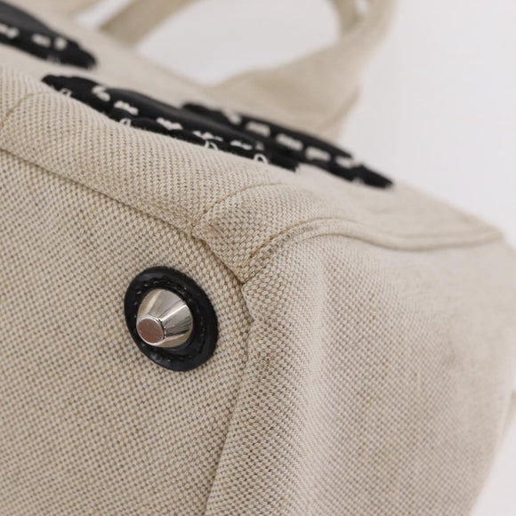 PRADA Canapa MM Hand Bag Canvas Beige Silver Auth ka6542