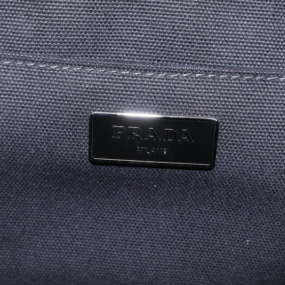 PRADA Canapa MM Hand Bag Canvas Beige Silver Auth ka6542