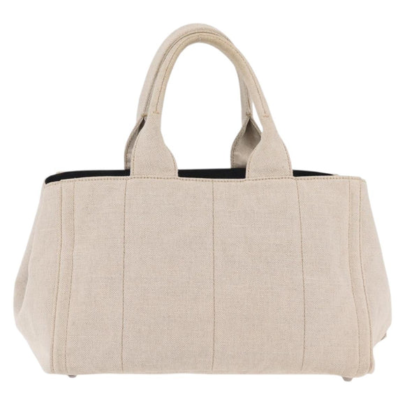 PRADA Canapa MM Hand Bag Canvas Beige Silver Auth ka6542