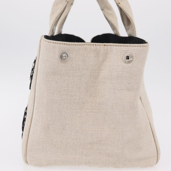 PRADA Canapa MM Hand Bag Canvas Beige Silver Auth ka6542