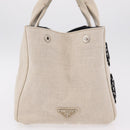 PRADA Canapa MM Hand Bag Canvas Beige Silver Auth ka6542-5