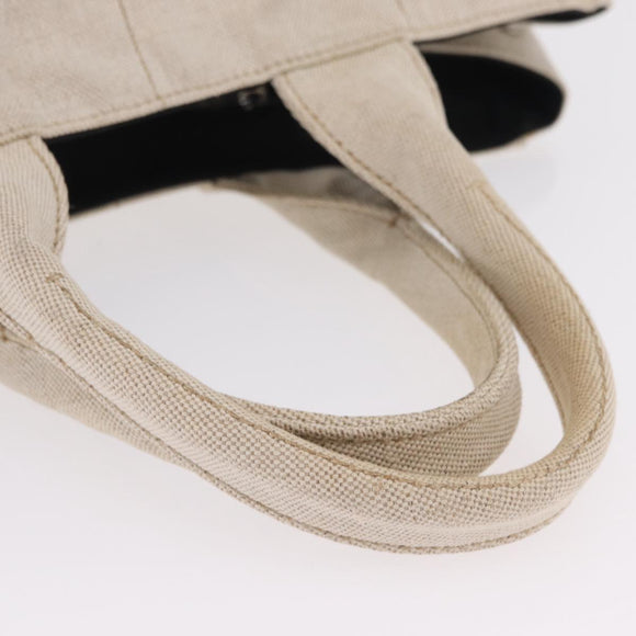 PRADA Canapa MM Hand Bag Canvas Beige Silver Auth ka6542